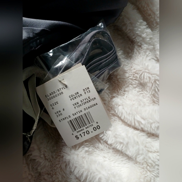 David's Bridal Elegant Smokey Gray Strapless Dress - Picture 5 of 12